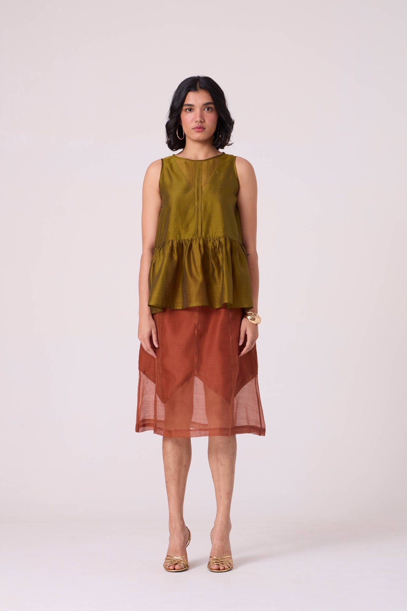 Nadya Copper Handwoven Panelled Dress