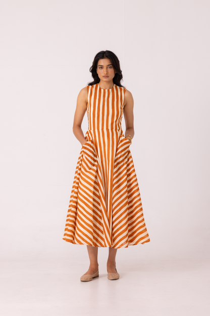 Valentino Rust Striped Midi Dress