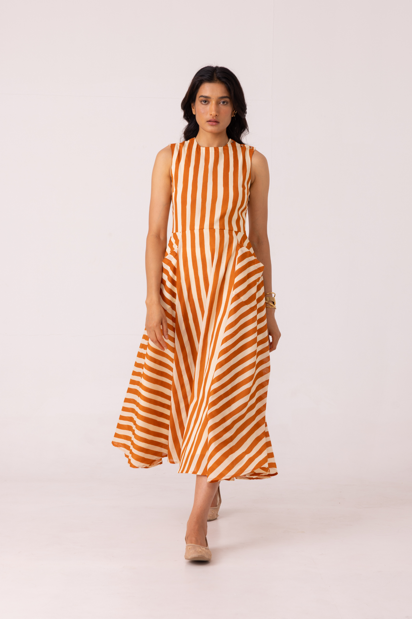 Valentino Rust Striped Midi Dress
