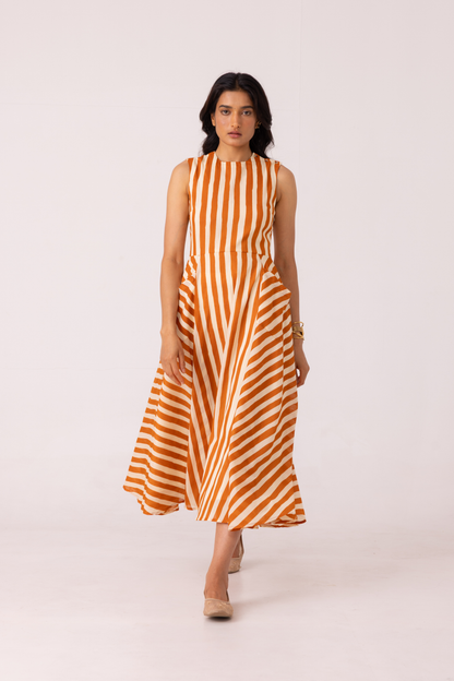 Valentino Rust Striped Midi Dress