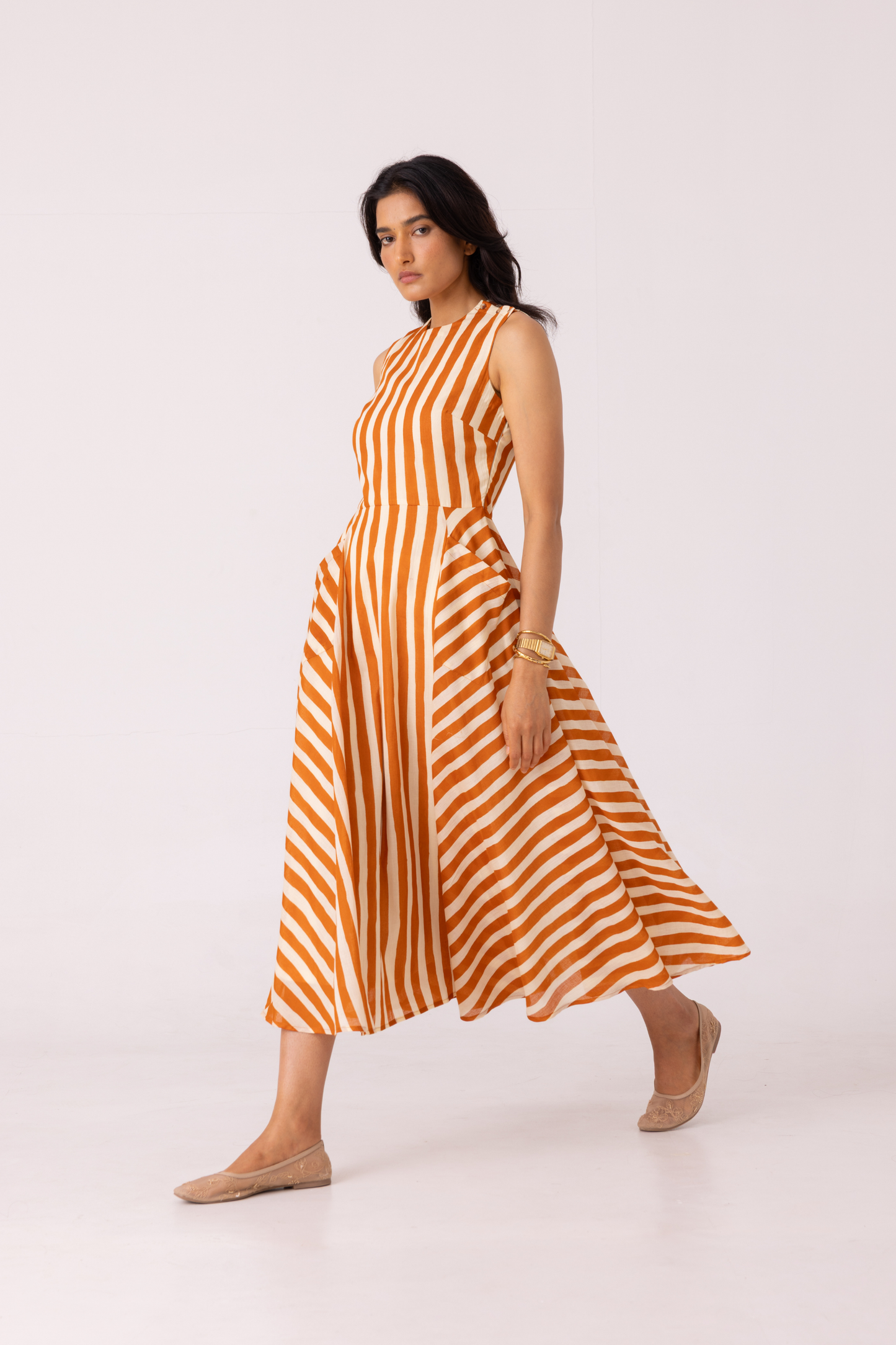 Valentino Rust Striped Midi Dress