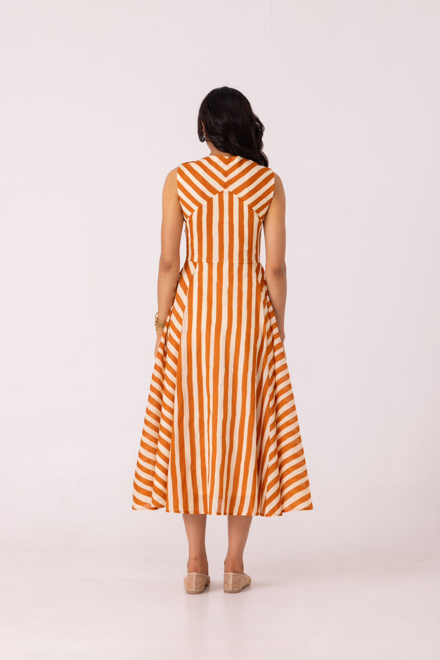 Valentino Rust Striped Midi Dress