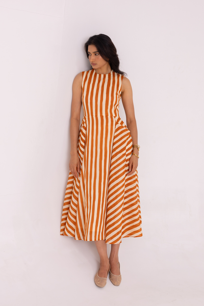 Valentino Rust Striped Midi Dress