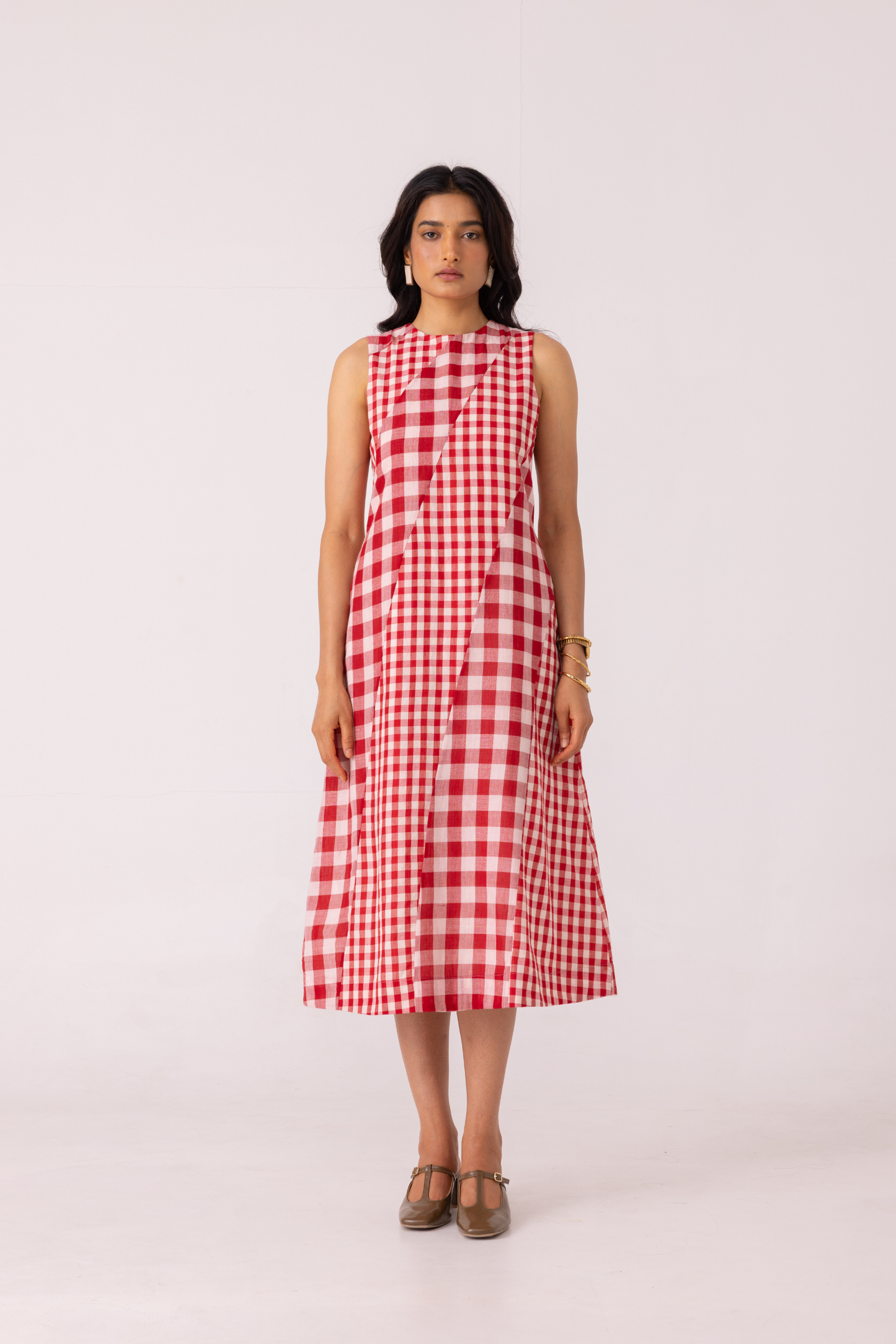 Waltz Red Checkered Handwoven Dress