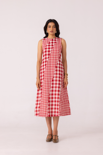 Waltz Red Checkered Handwoven Dress