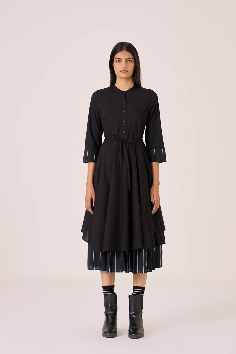 Hulas Black Handwoven Layered Dress