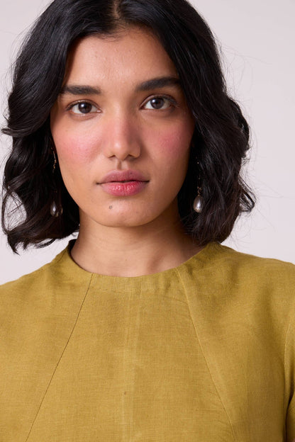 Evgeny Olive Linen Dress