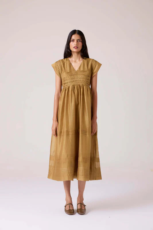 Aelia Yellow Handwoven Dress