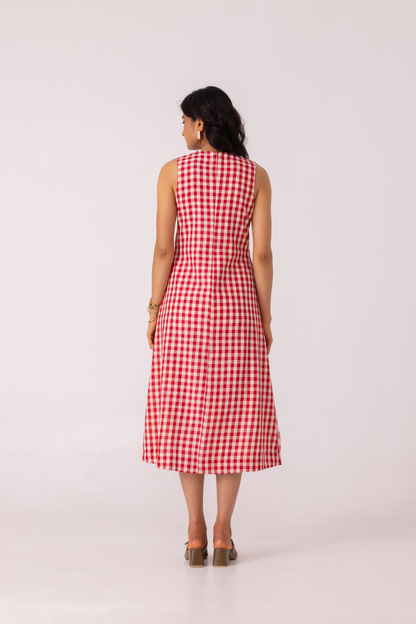 Waltz Red Checkered Handwoven Dress