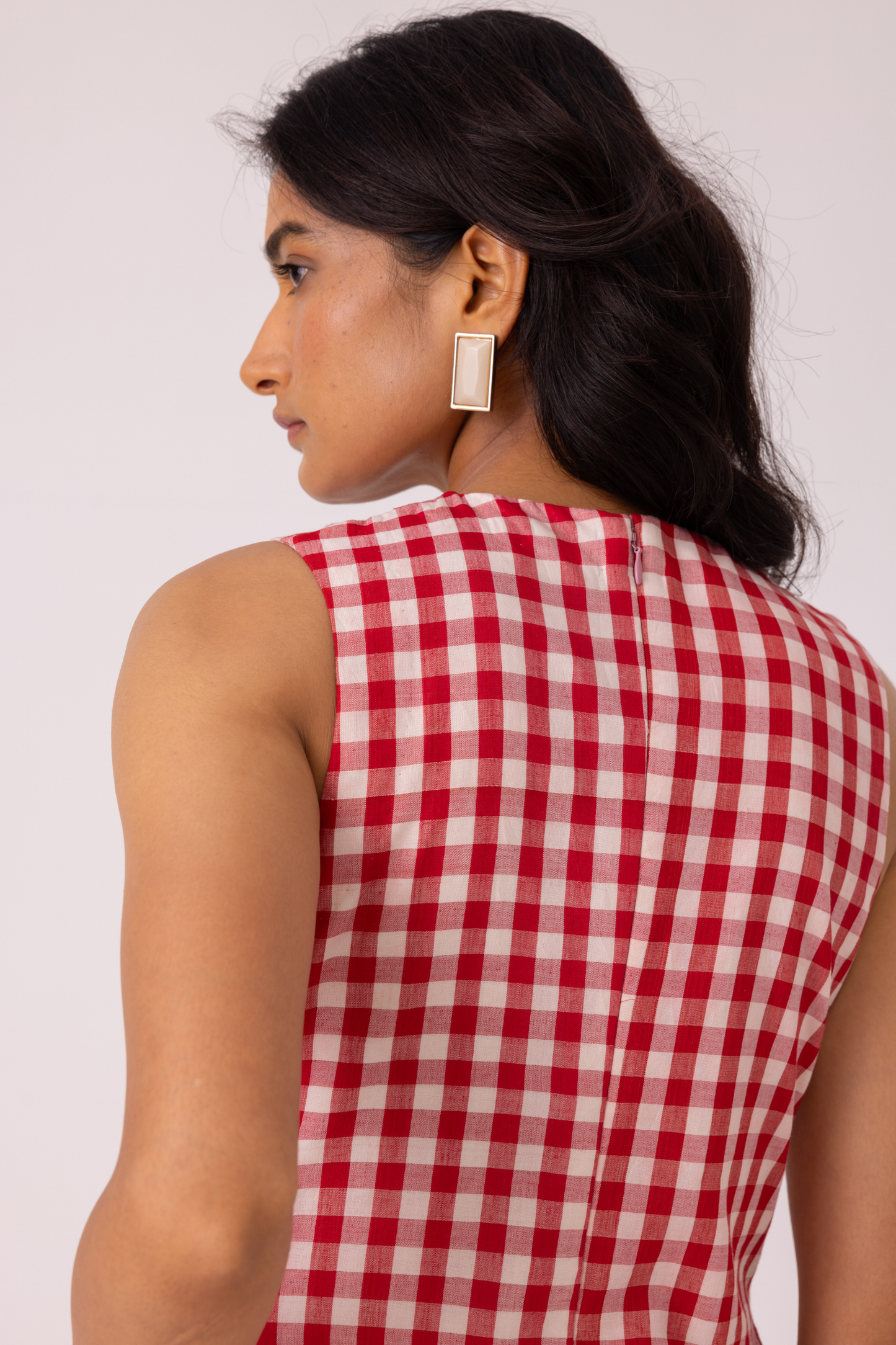 Waltz Red Checkered Handwoven Dress