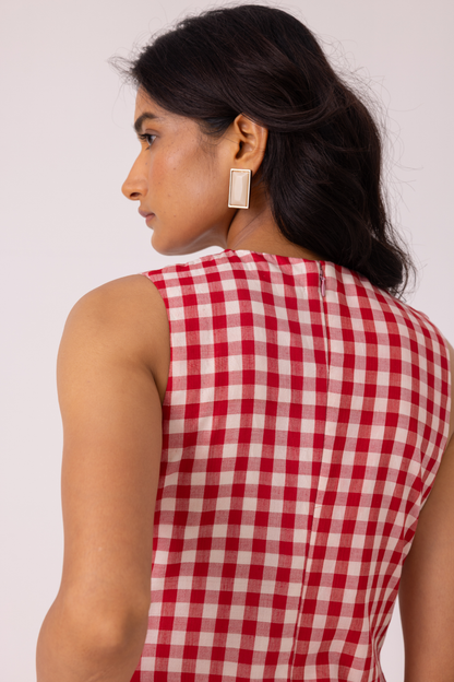Waltz Red Checkered Handwoven Dress