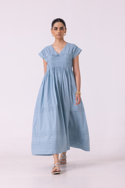 Aelia Blue Pleated Midi Dress