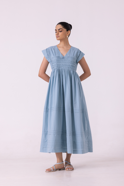 Aelia Blue Pleated Midi Dress
