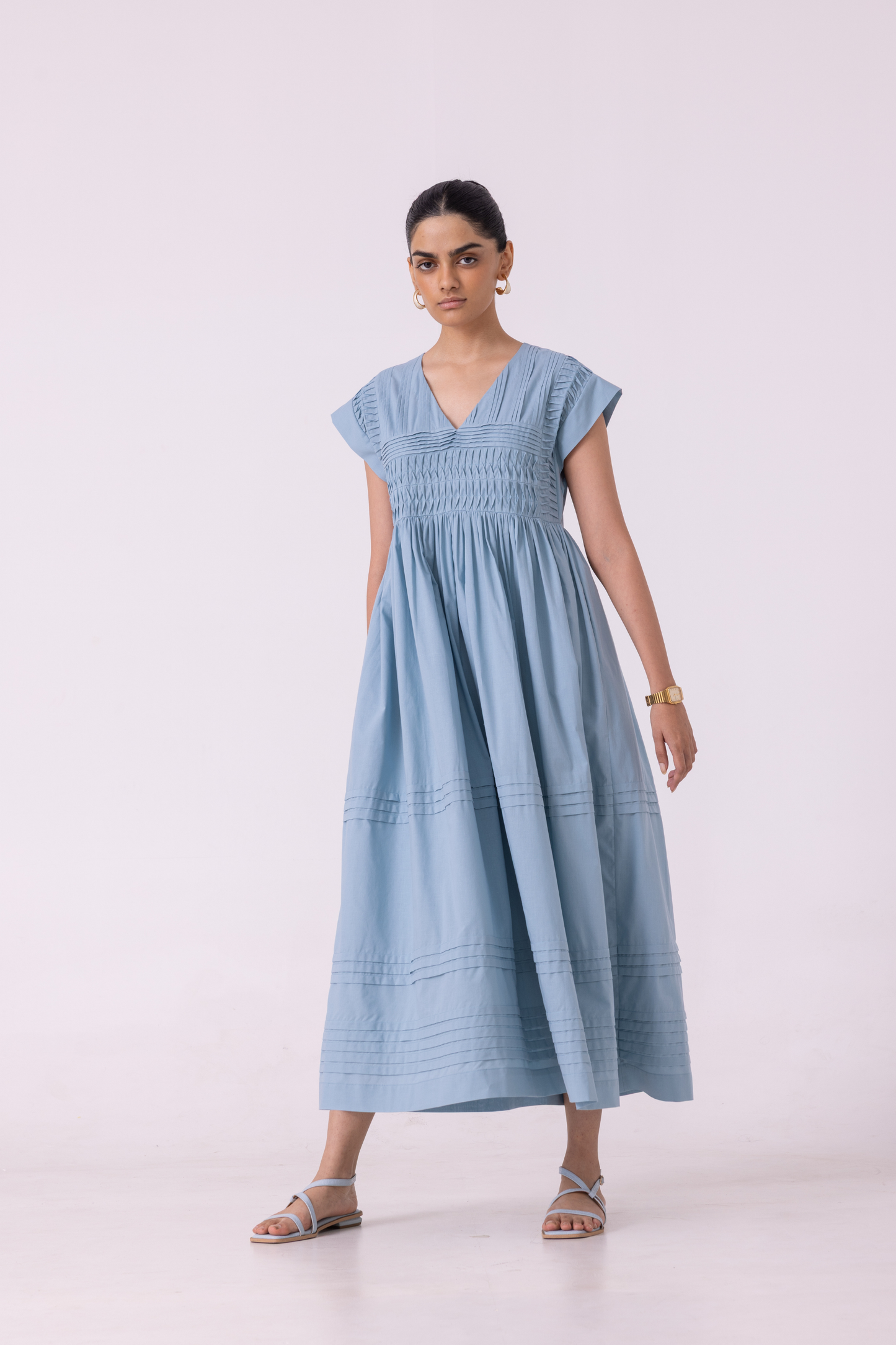 Aelia Blue Pleated Midi Dress