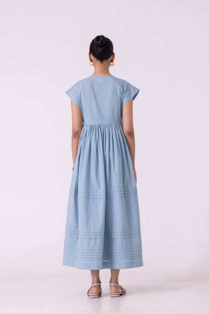 Aelia Blue Pleated Midi Dress