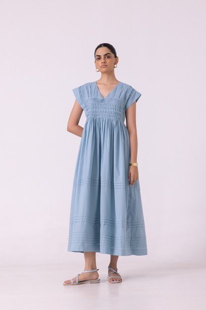 Aelia Blue Pleated Midi Dress
