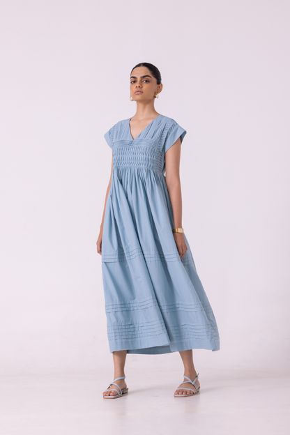 Aelia Blue Pleated Midi Dress