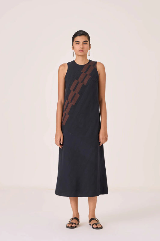 Anura Black Handwoven Sleeveless Midi Dress