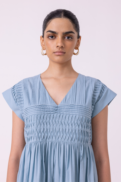 Aelia Blue Pleated Midi Dress