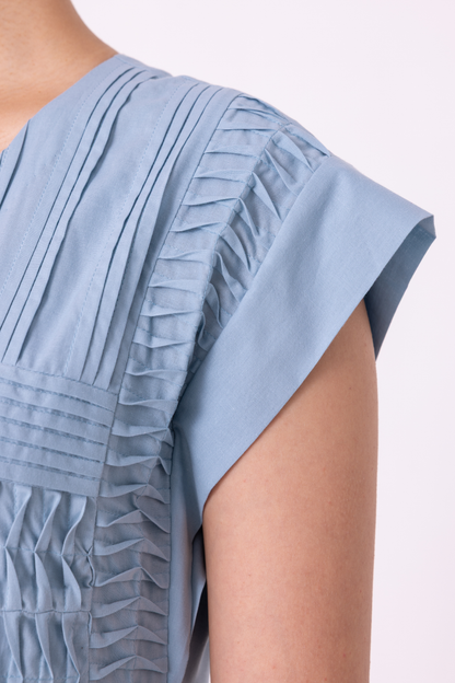 Aelia Blue Pleated Midi Dress