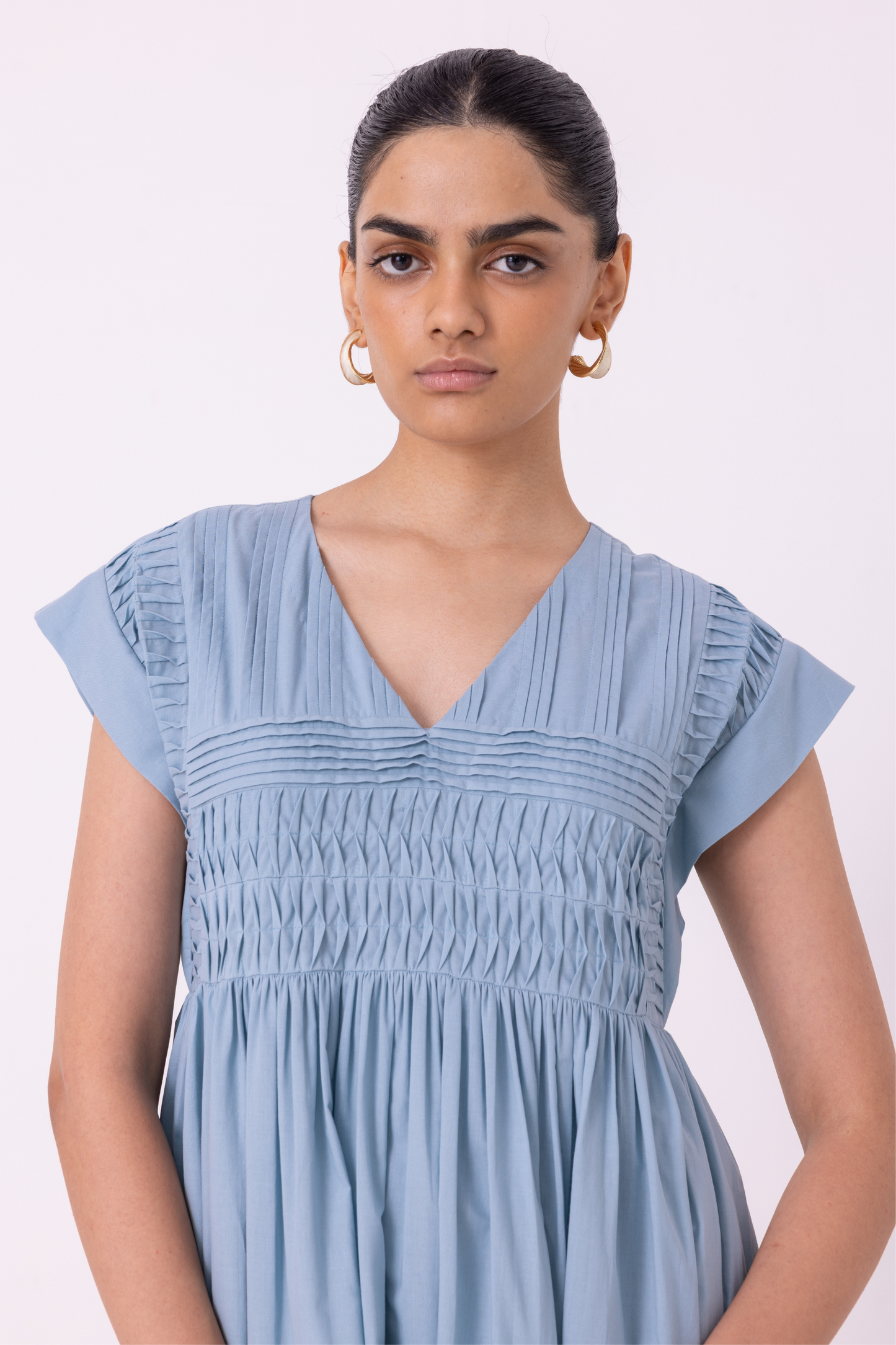 Aelia Blue Pleated Midi Dress