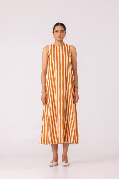 Amaran Rust Striped Midi Dress