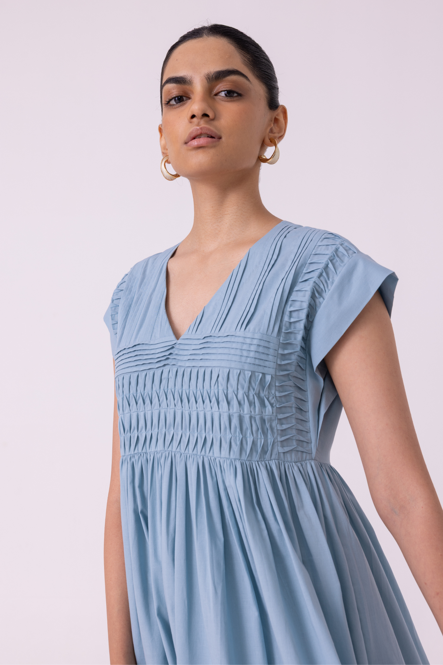 Aelia Blue Pleated Midi Dress