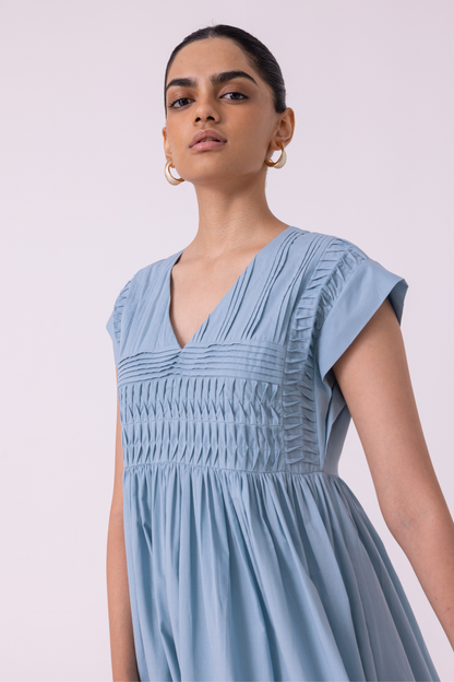 Aelia Blue Pleated Midi Dress