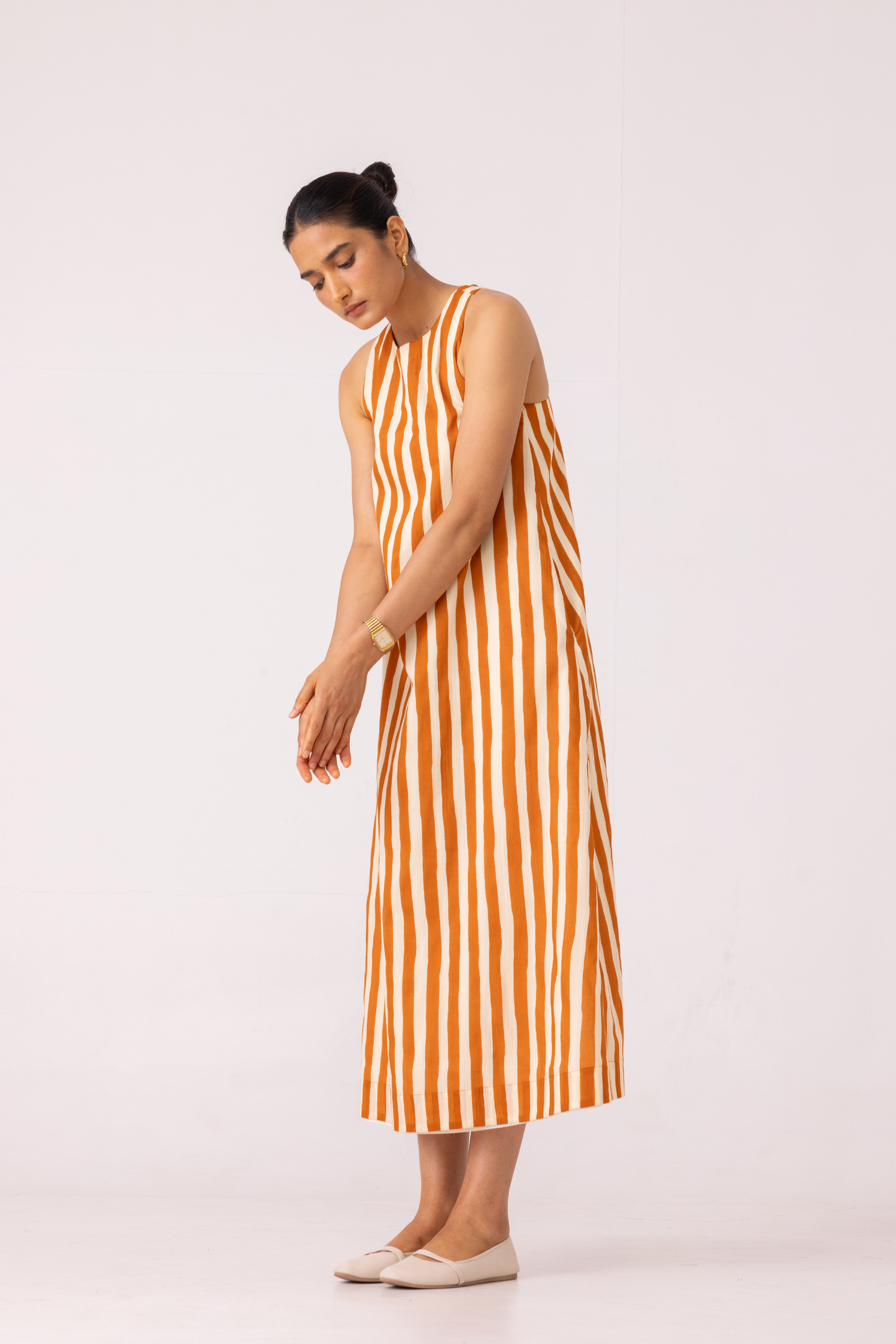 Amaran Rust Striped Midi Dress
