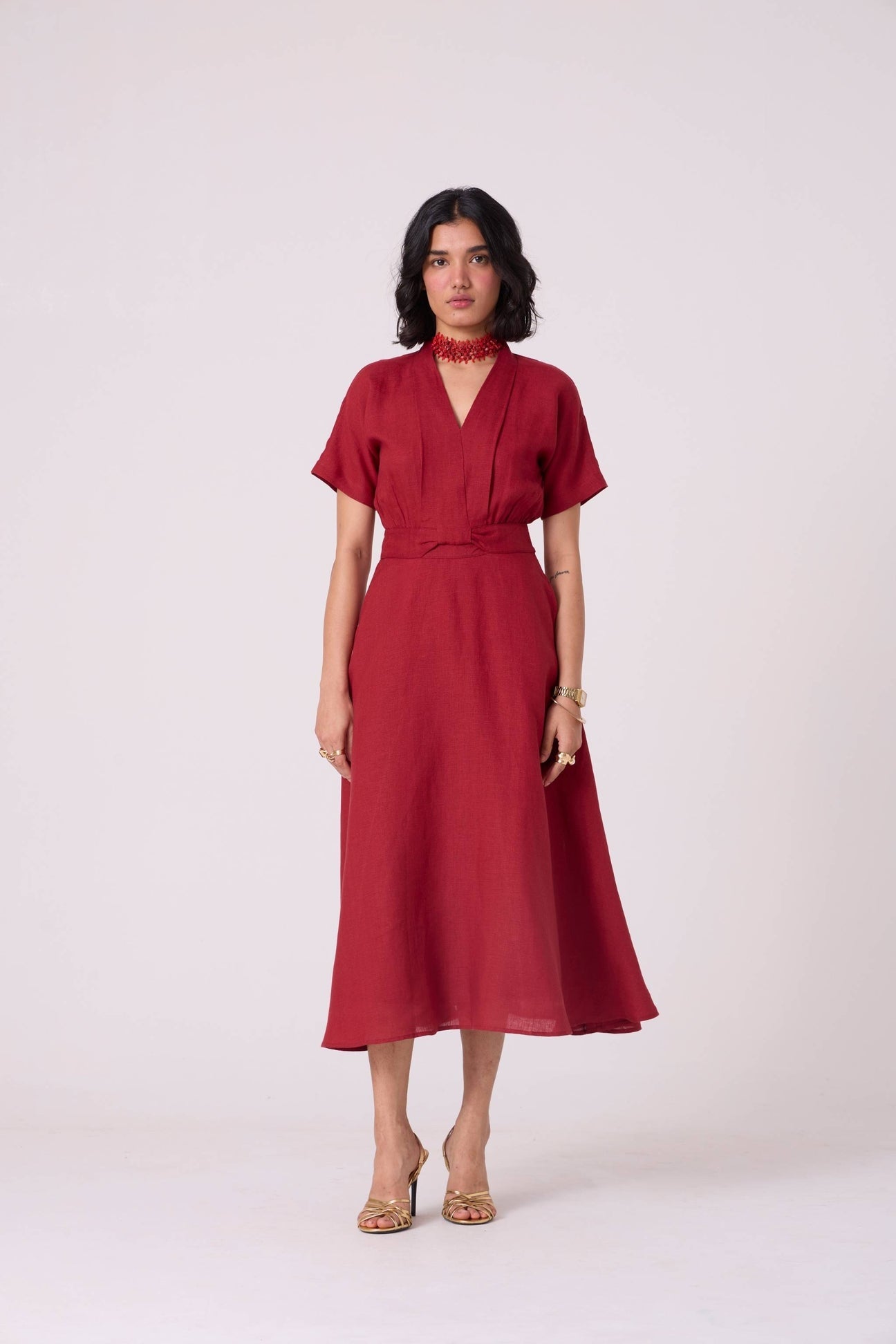 Miyake Red Linen Dress
