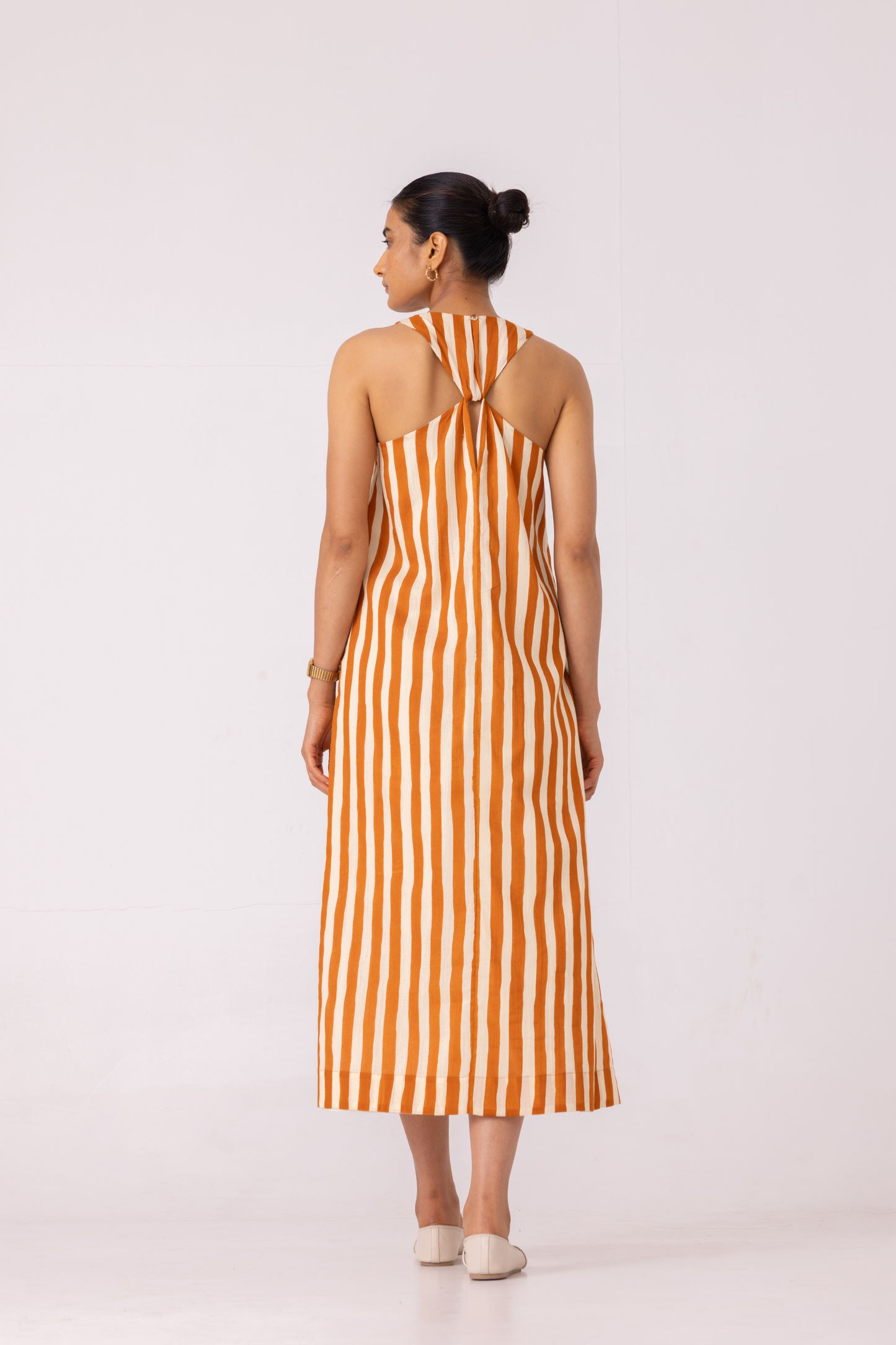Amaran Rust Striped Midi Dress