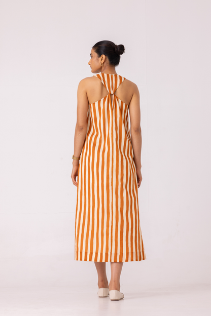 Amaran Rust Striped Midi Dress