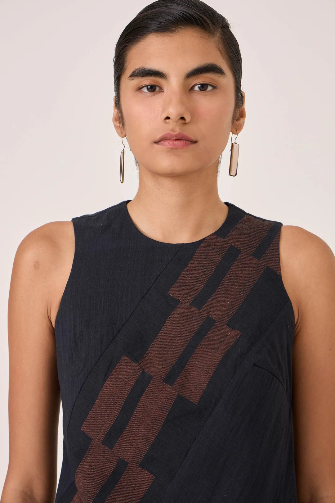 Anura Black Handwoven Sleeveless Midi Dress