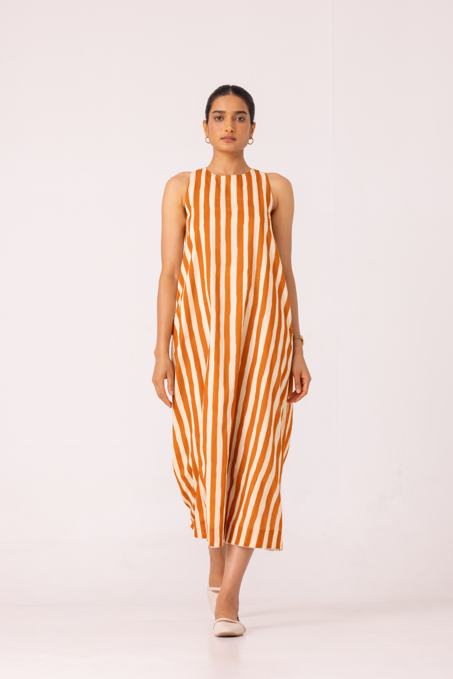 Amaran Rust Striped Midi Dress