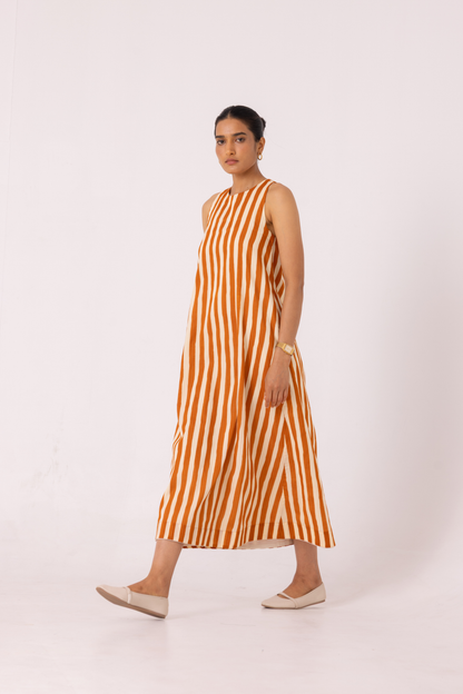 Amaran Rust Striped Midi Dress
