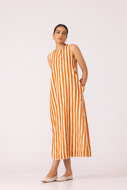Amaran Rust Striped Midi Dress