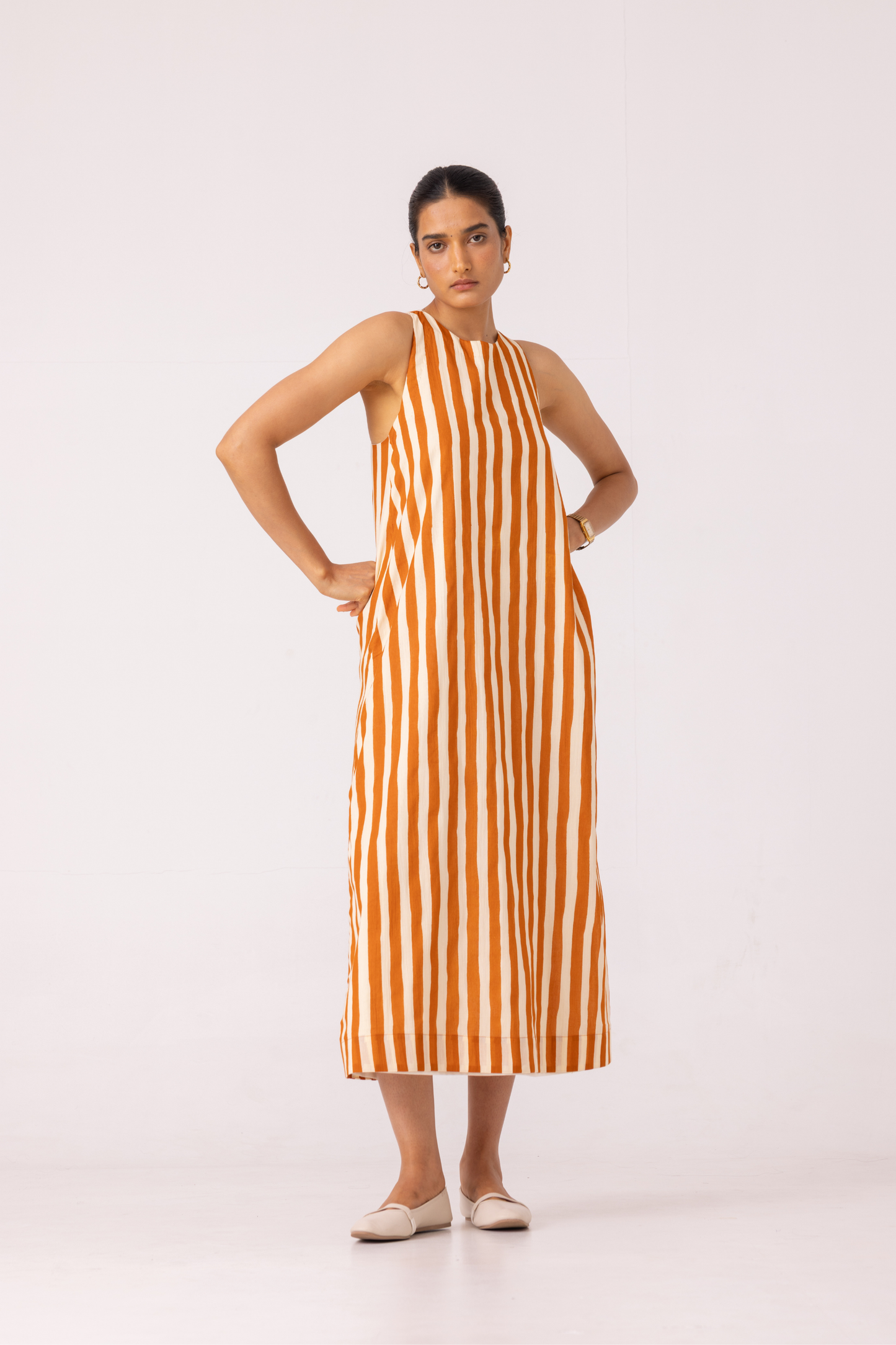 Amaran Rust Striped Midi Dress