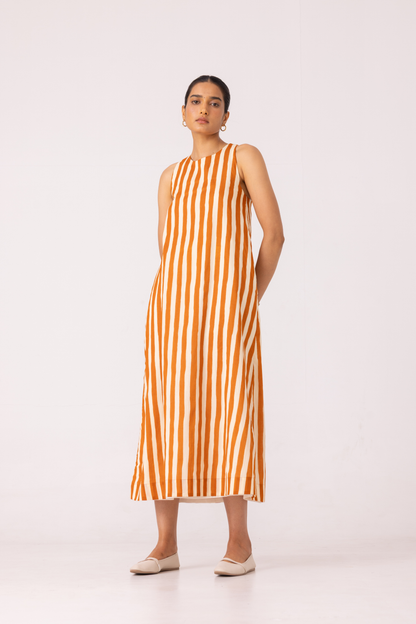 Amaran Rust Striped Midi Dress