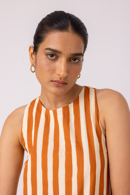 Amaran Rust Striped Midi Dress