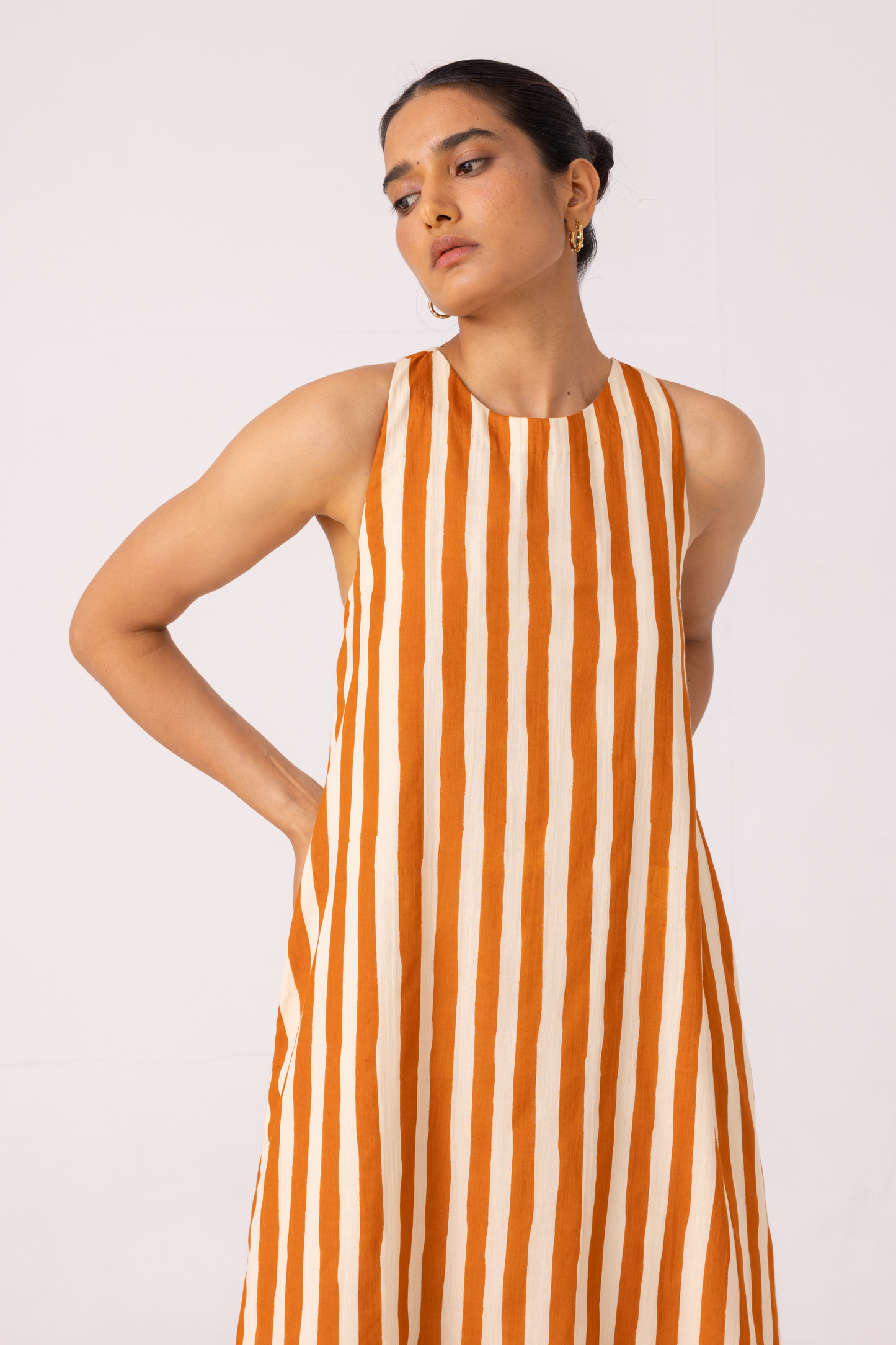 Amaran Rust Striped Midi Dress