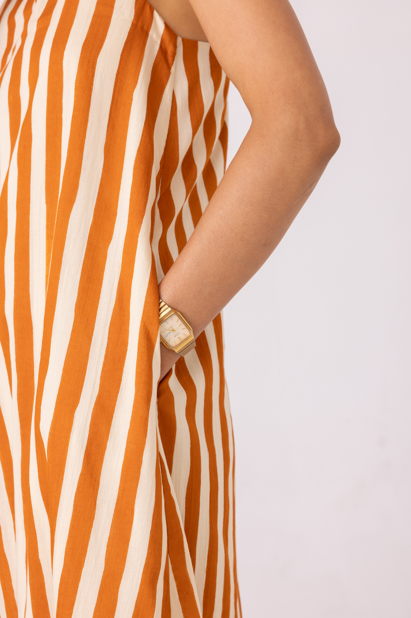 Amaran Rust Striped Midi Dress