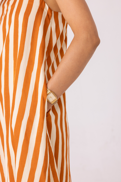 Amaran Rust Striped Midi Dress
