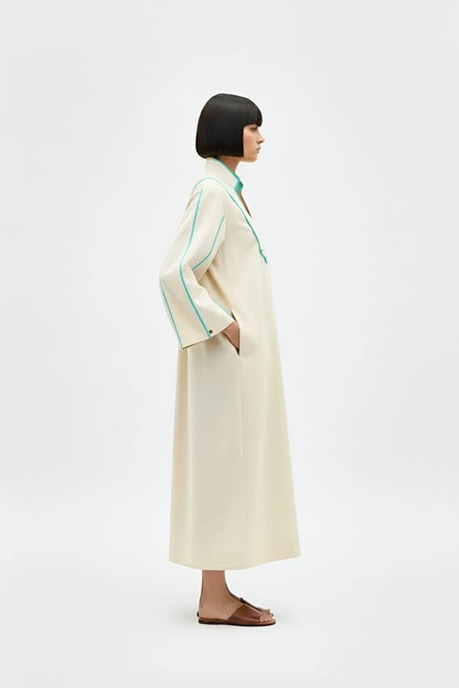 Ivory-Tiffany Blue Collared Stripe Dress