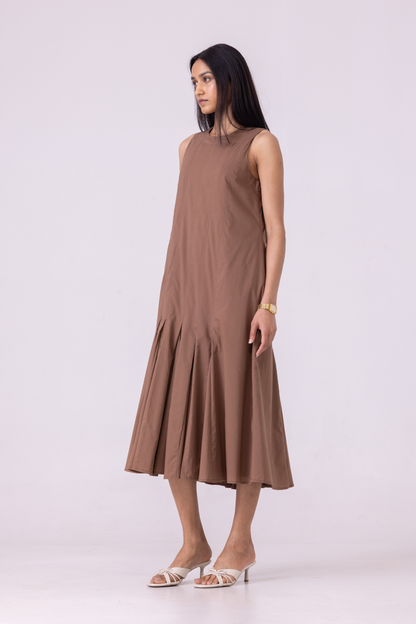 Arwen Brown Pleated Midi Dress