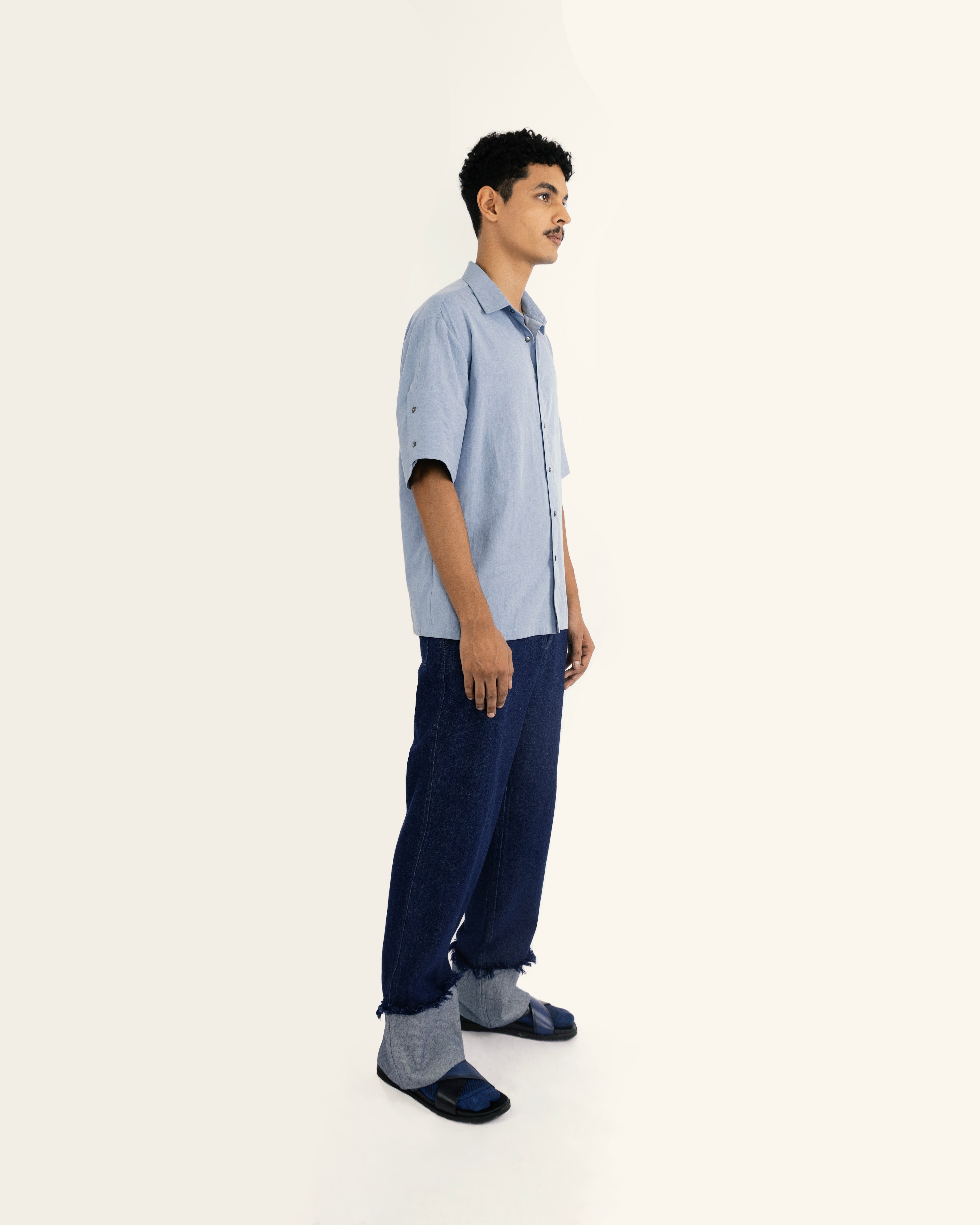 Inverted Hem Pants - Cotton Denim by Oshin | Mrja Collective