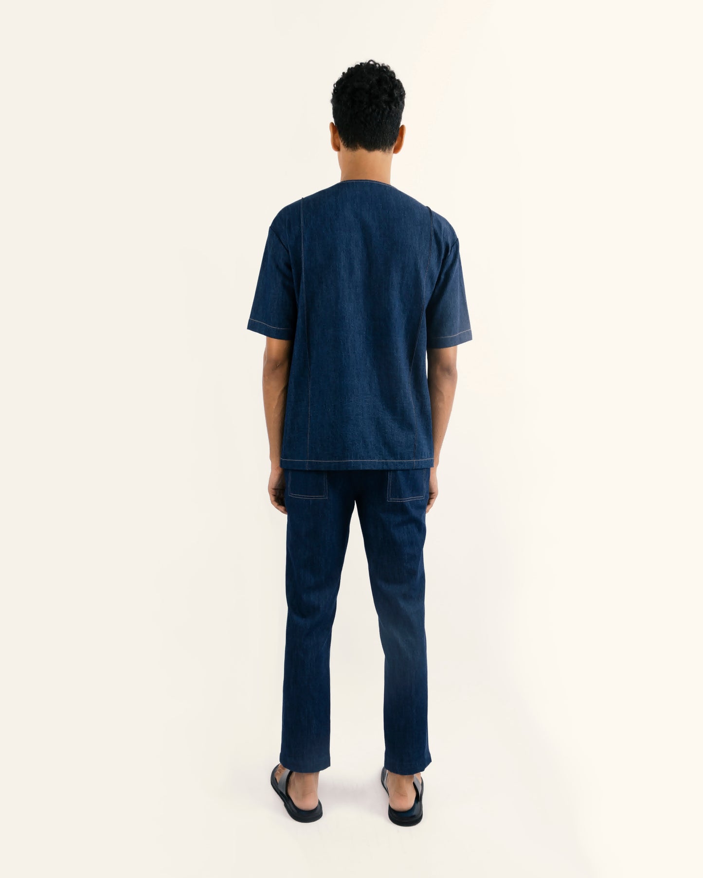 sustainable denim, eco-friendly clothing, dark blue pants for men