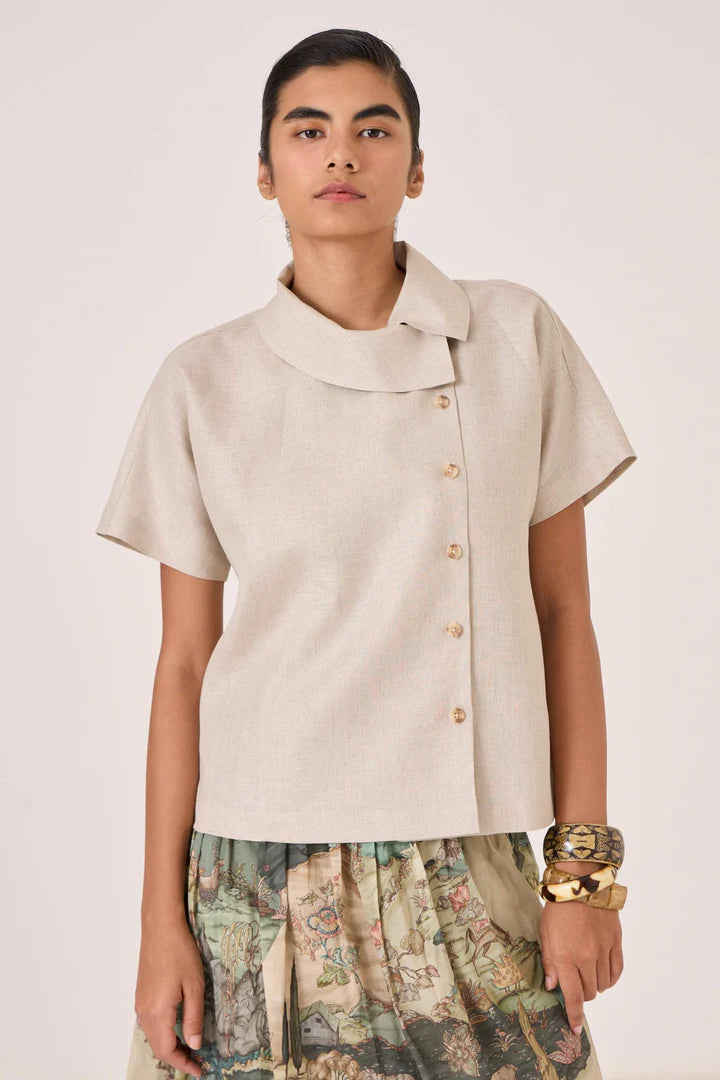 Aavish Beige Linen Top