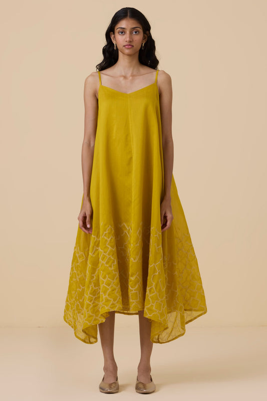 Inaya Yellow Handwoven Resort Dress