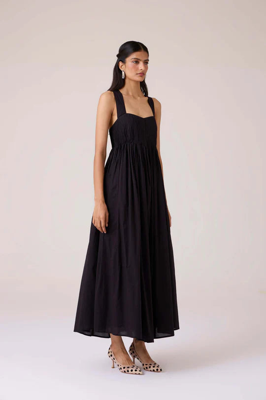 Erato Black Pleated Dress