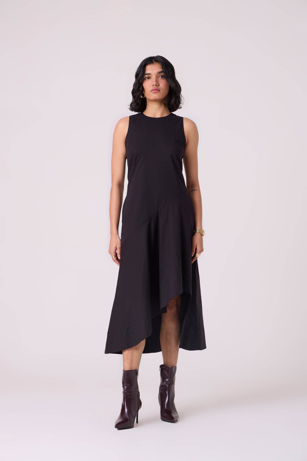 Kira Black Cotton Panelled Dress
